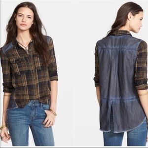 Free People Road Trip Getaway Plaid Denim Top